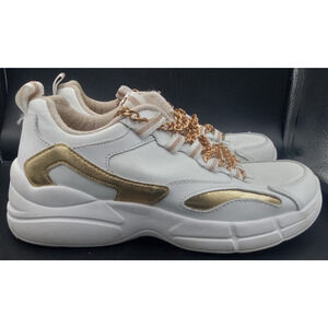 Sketcher Sneakers White‎ & Gold s sz 6.5 SN 74221 leather synthetic upper